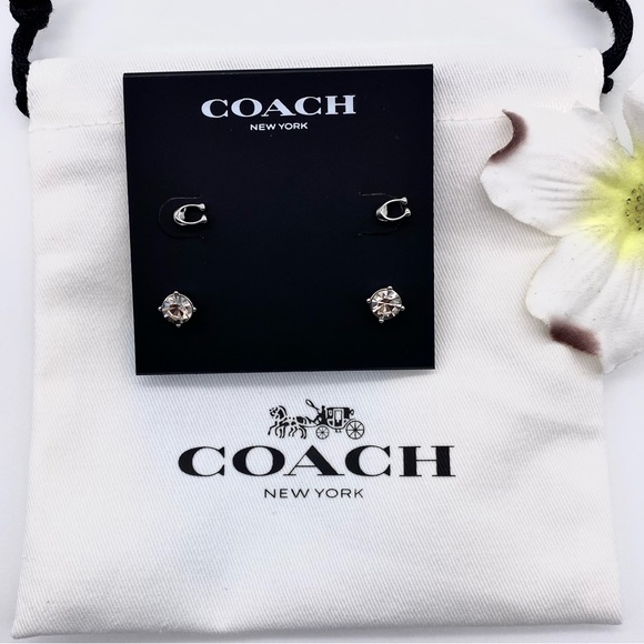 NWT Coach Signature C & Stone Stud Earrings Set - Picture 7 of 15
